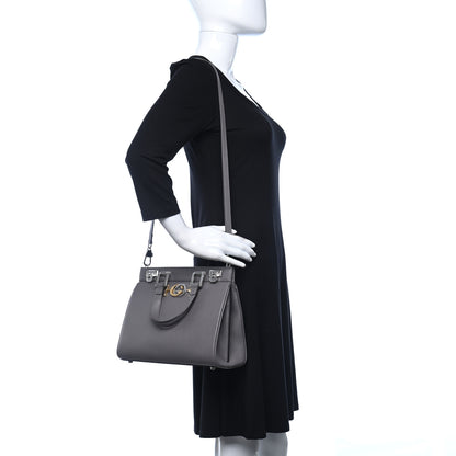 Gucci Grainy Calfskin Small Zumi Top Handle Bag Dusty Grey 3 of 9