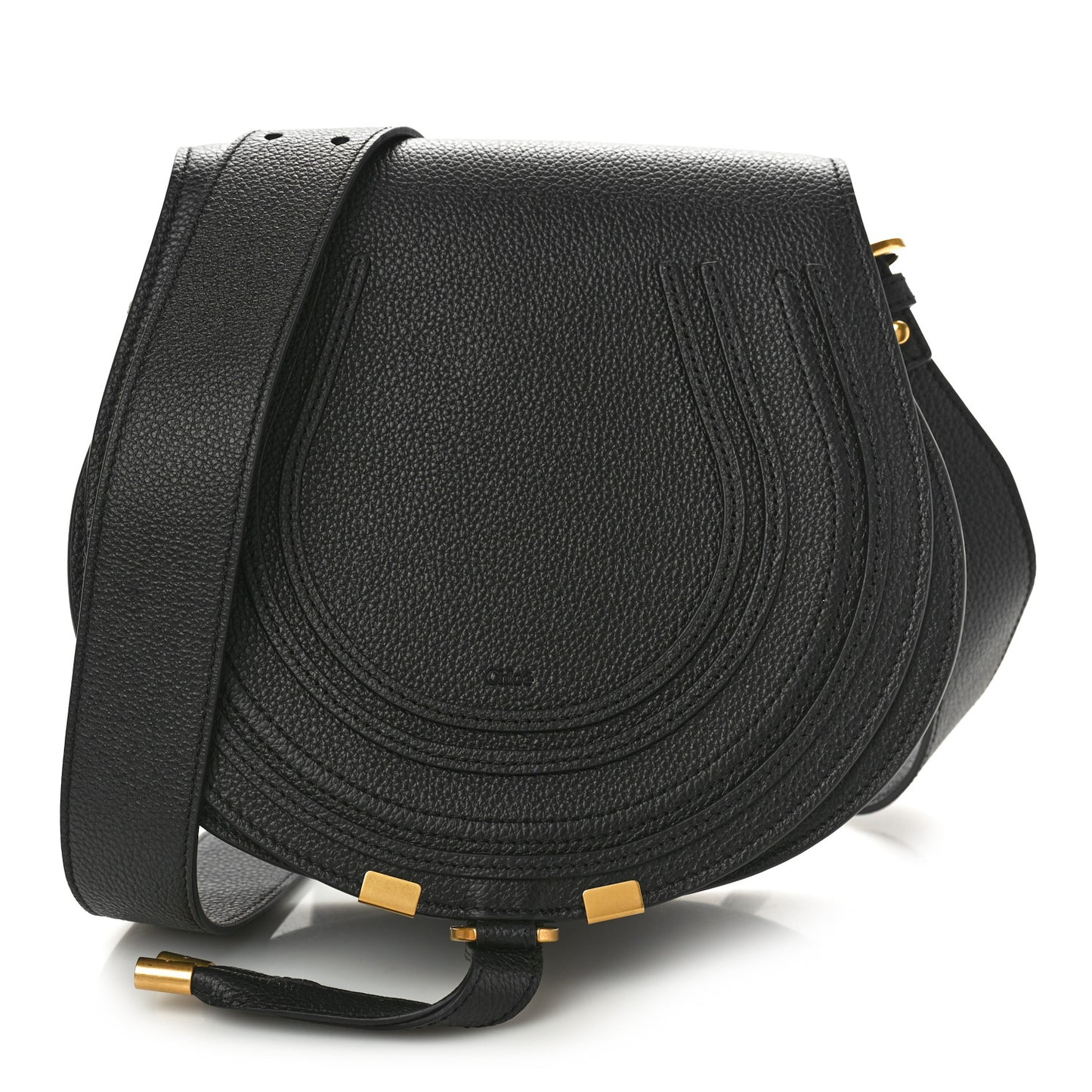 Calfskin Medium Marcie Round Crossbody Bag Black