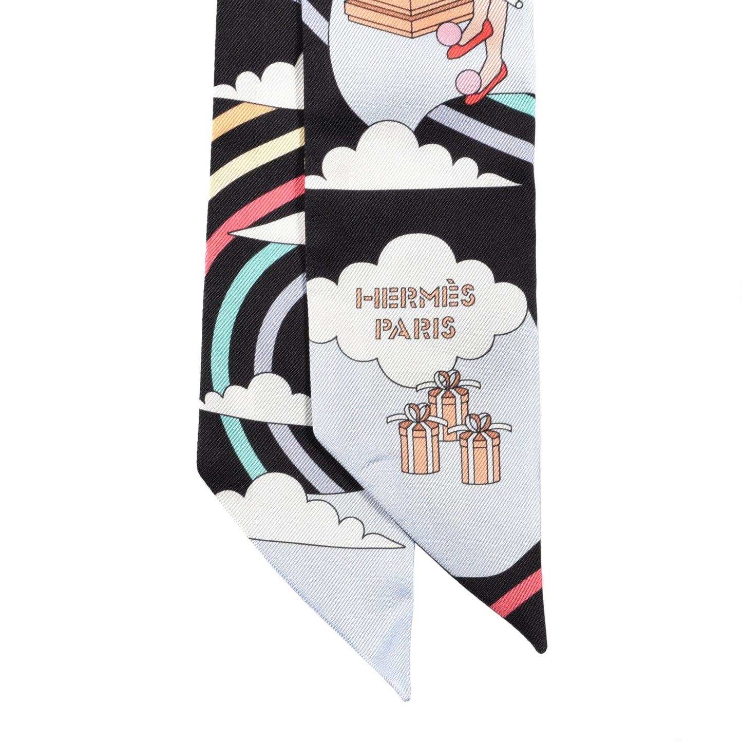Silk Carres Volants Twilly Black Ciel Multicolor