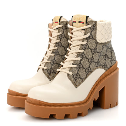 Gucci Apollo Calfskin GG Supreme Nappa Samoa Quilted Lace Up Ankle Boots 36.5 Mystic White Beige Ebony 4 of 9