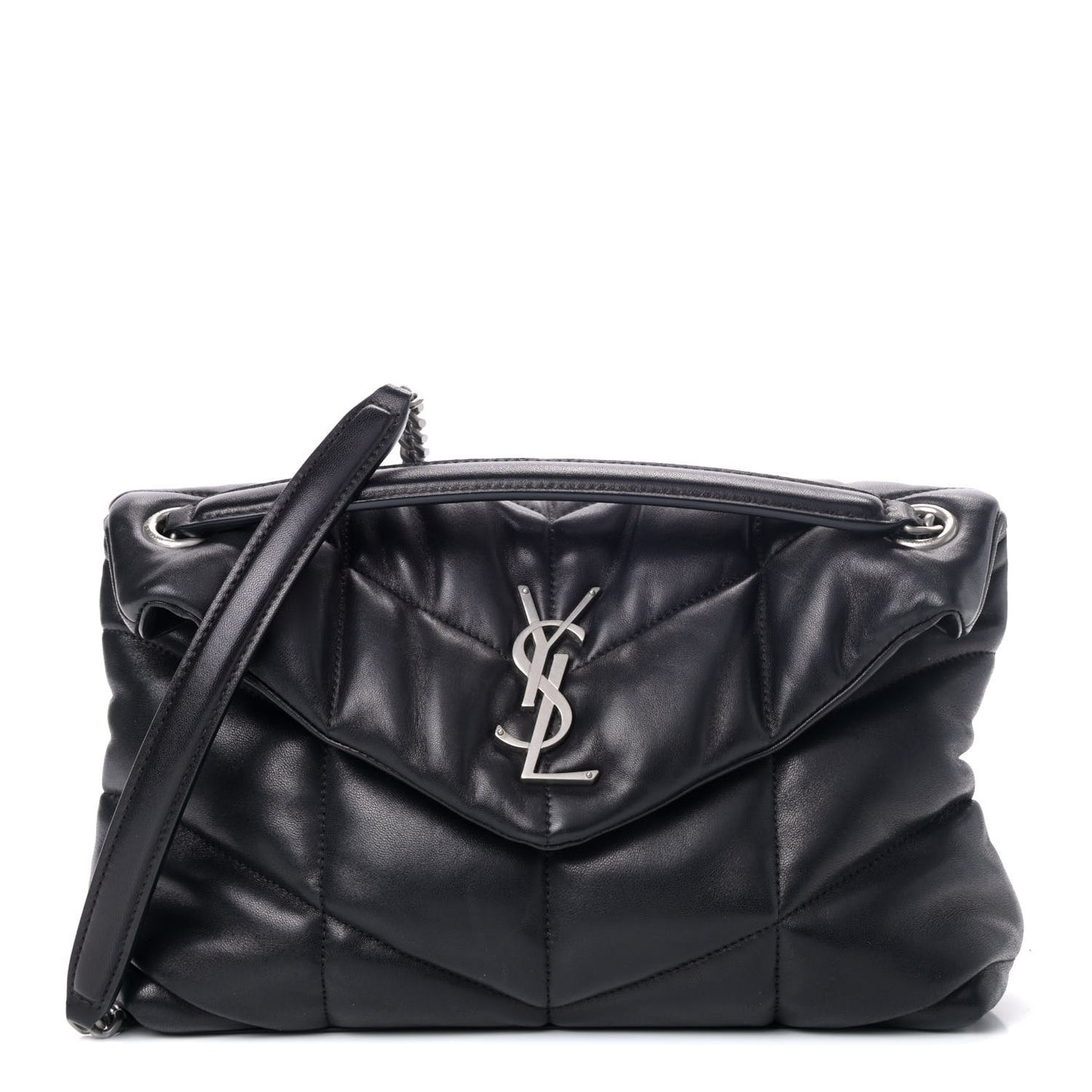 Lambskin Quilted Small Loulou Puffer Monogram Chain Satchel Black