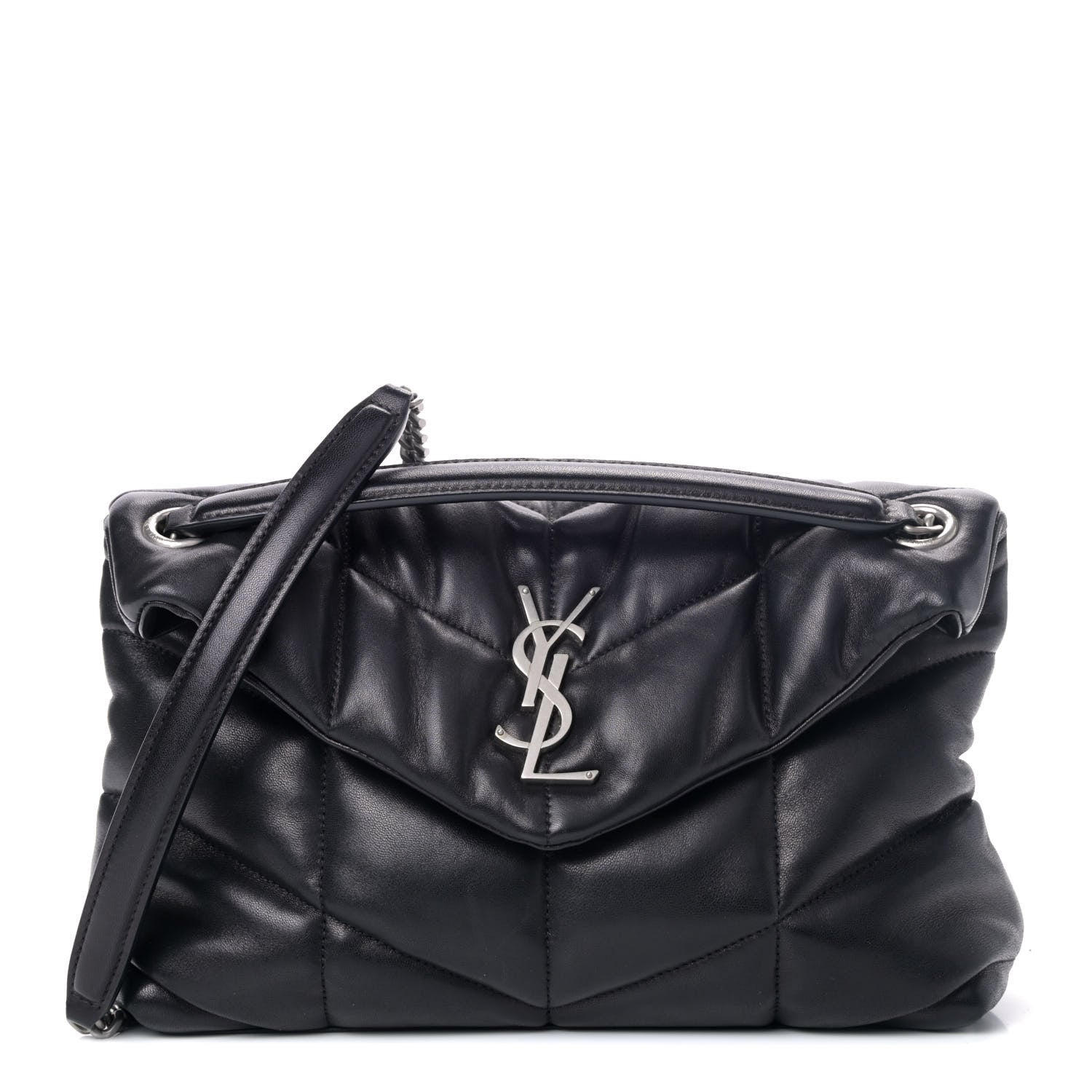 Saint Laurent Lambskin Quilted Small Loulou Puffer Monogram Chain Satchel Black 1 of 4