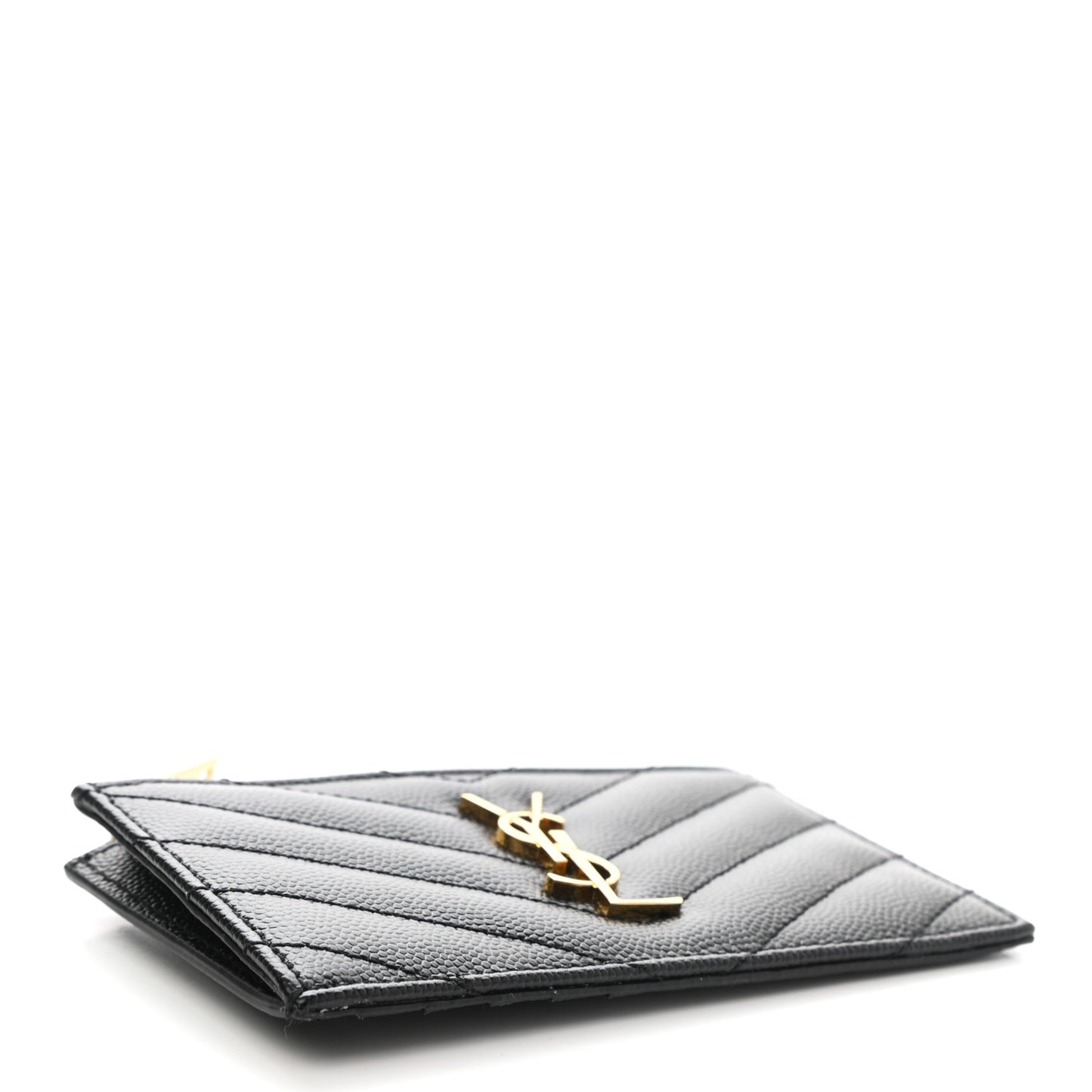 Grain De Poudre Matelasse Chevron Monogram Fragments Zippered Card Case Black