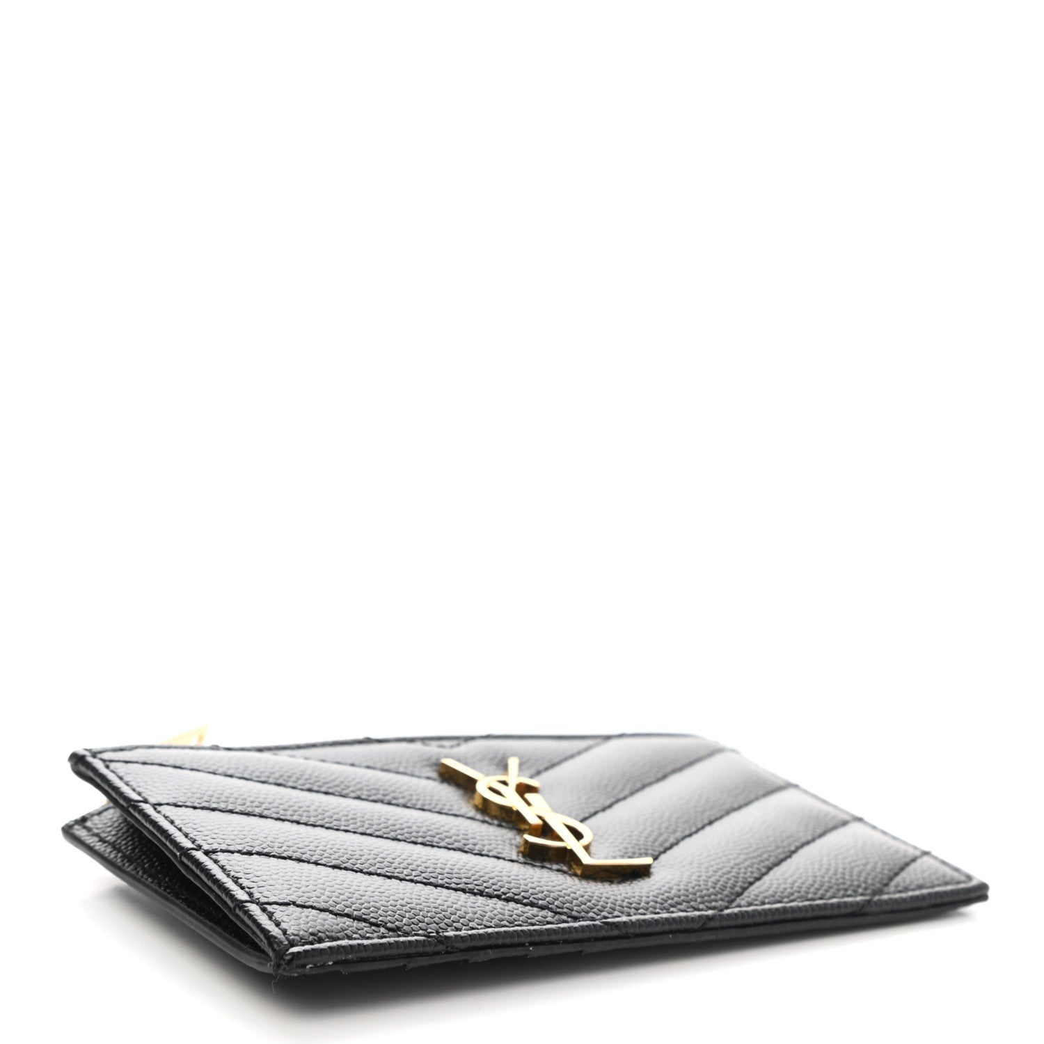 Saint Laurent Grain De Poudre Matelasse Chevron Monogram Fragments Zippered Card Case Black 2 of 8