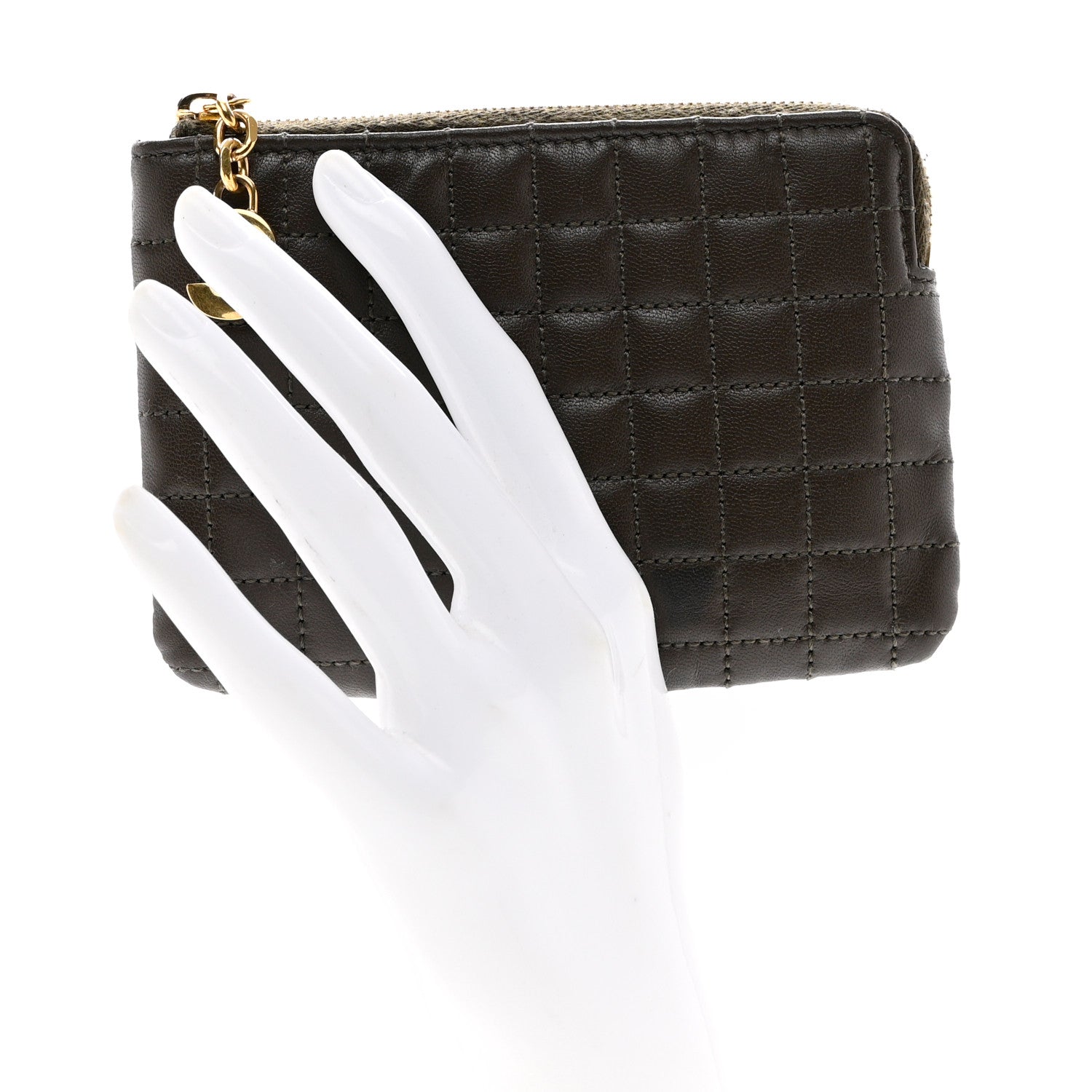 Celine Calfskin Quilted C Charm Coin Card Pouch Khaki 2 of 7