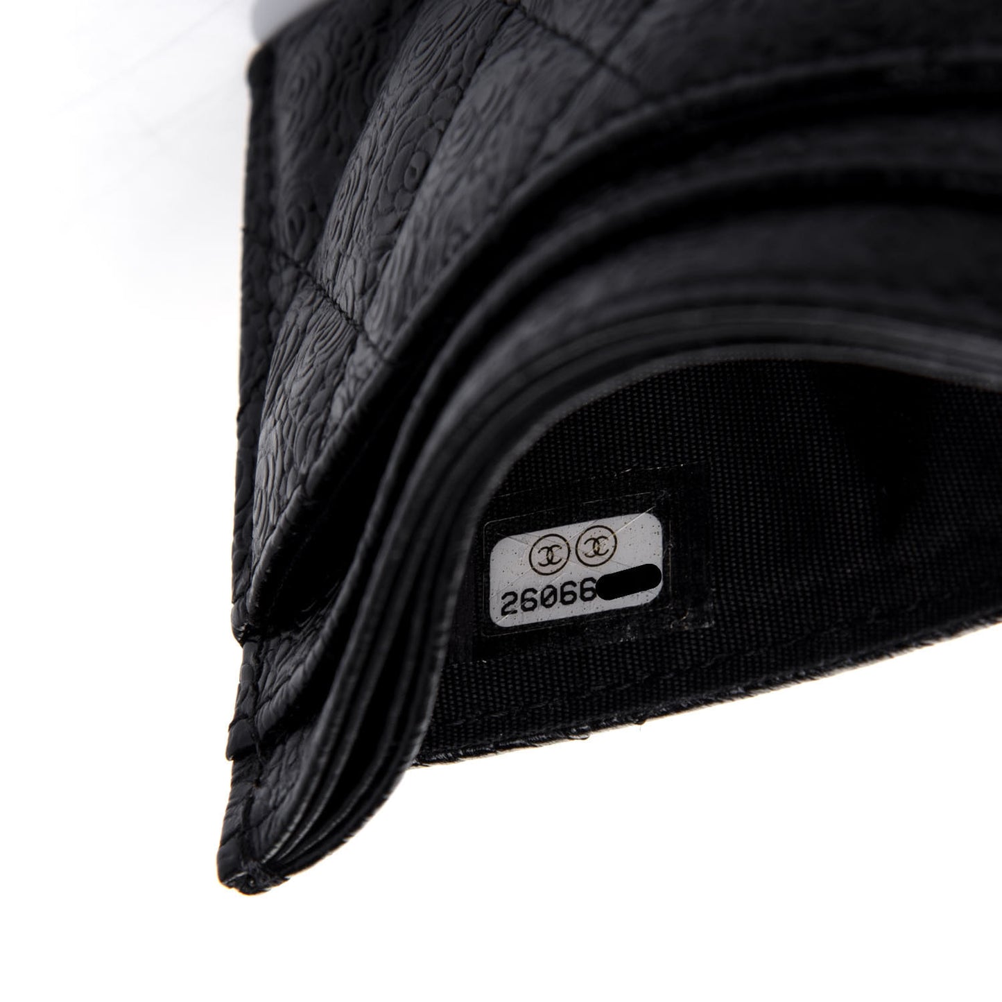 Calfskin Camellia Embossed Quilted Card Holder Black