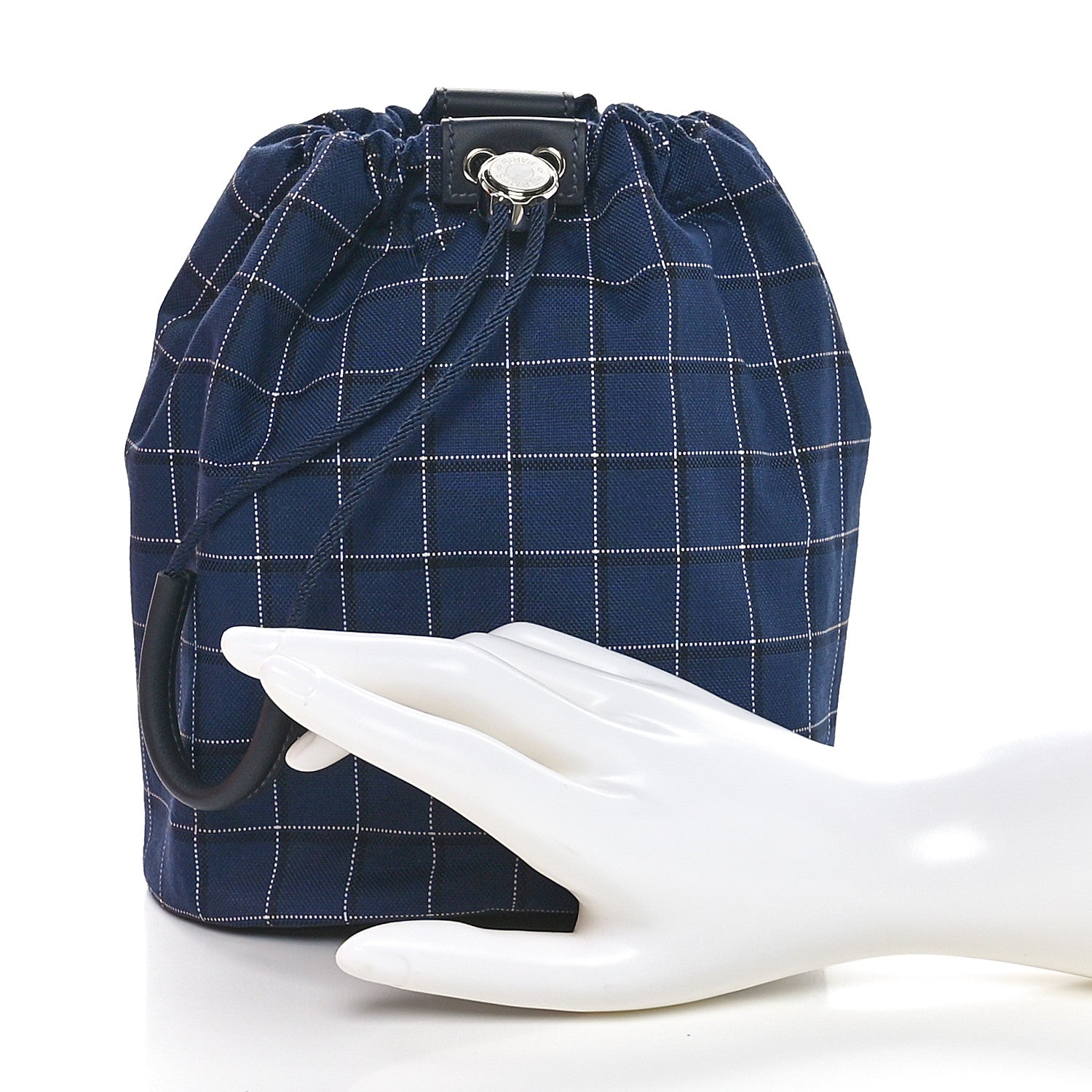 Hermes Tattersall Canvas Swift Trek-H Pouch Bleu Nuit White Black Caban 2 of 10