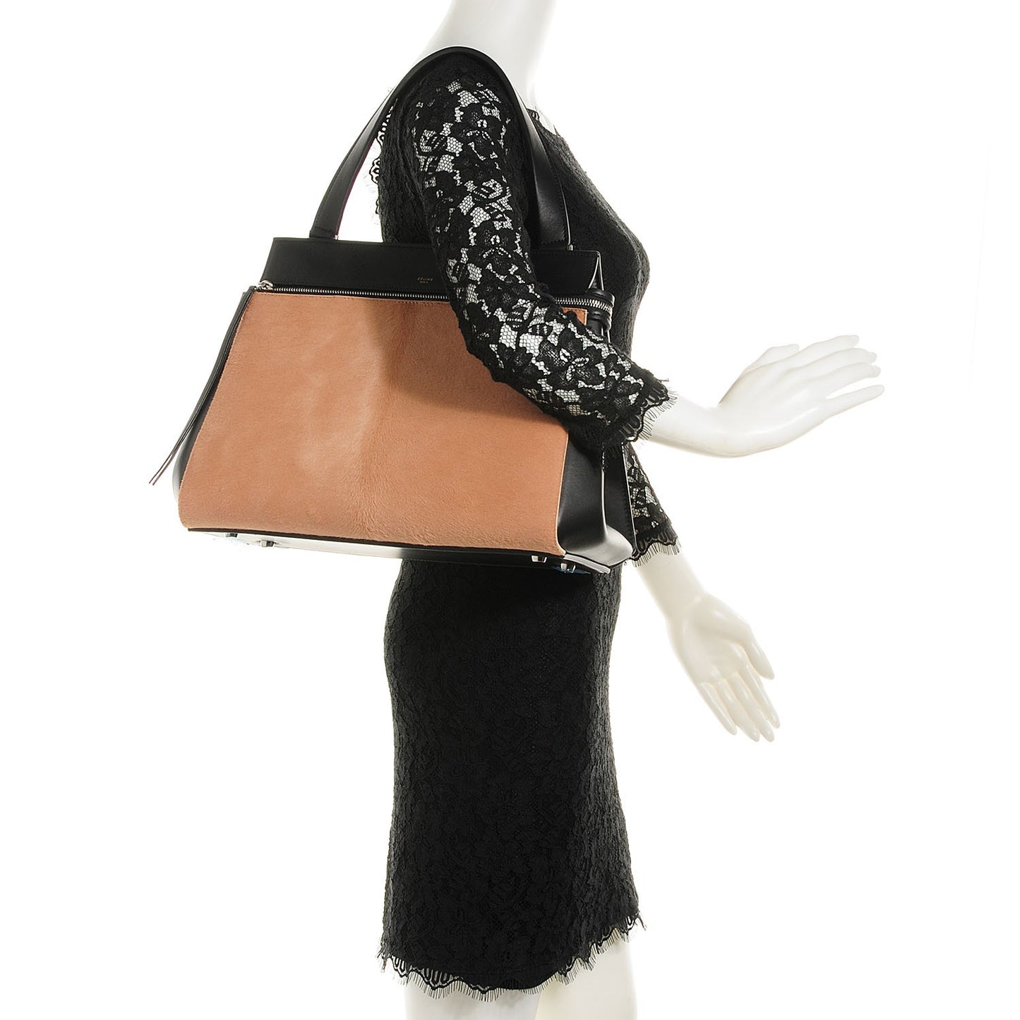 Pony Hair Medium Edge Shoulder Bag Praline