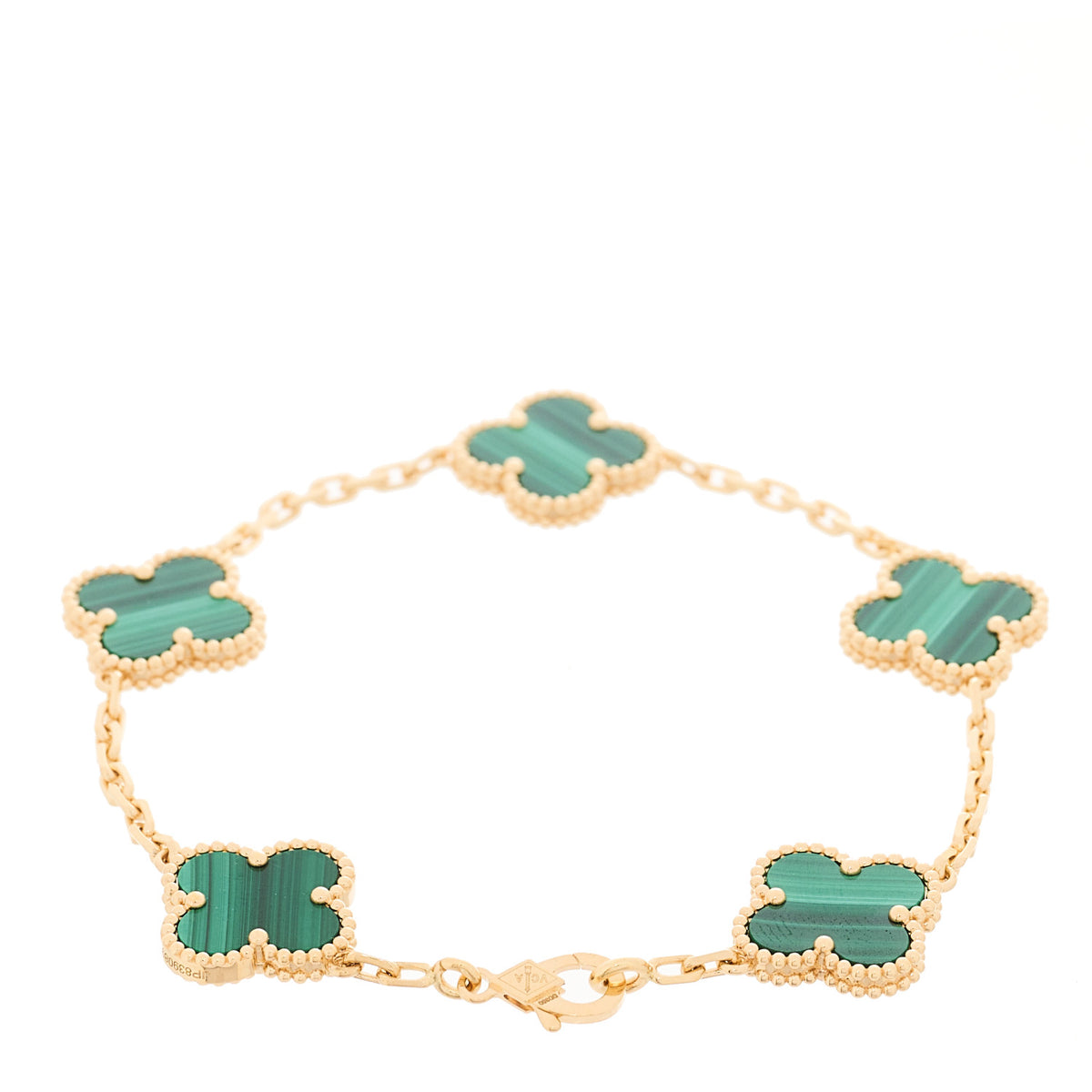 Van Cleef & Arpels 18K Yellow Gold Malachite 5 Motifs Vintage Alhambra Bracelet 2 of 5