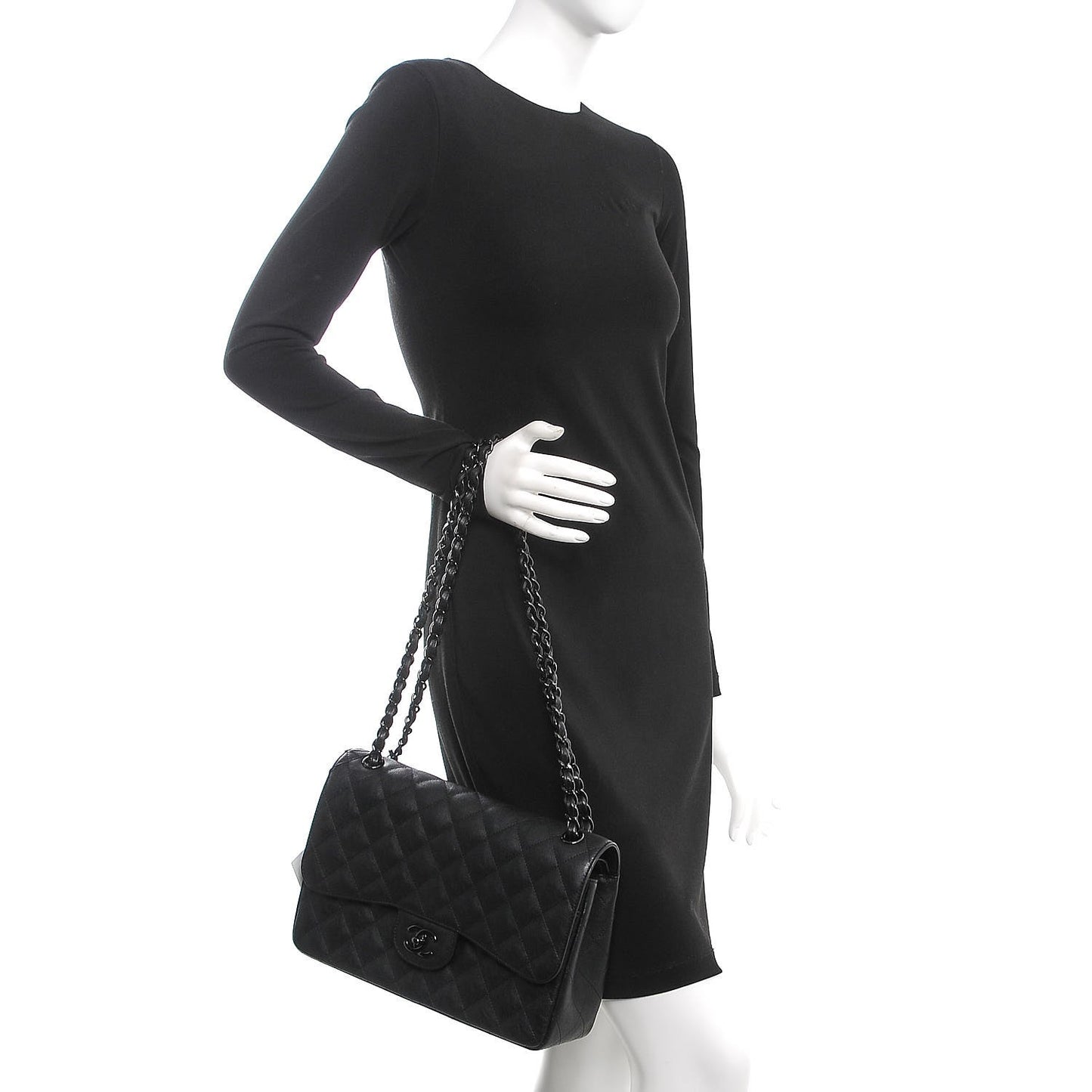 Crumpled Calfskin Quilted Jumbo Double Flap So Black