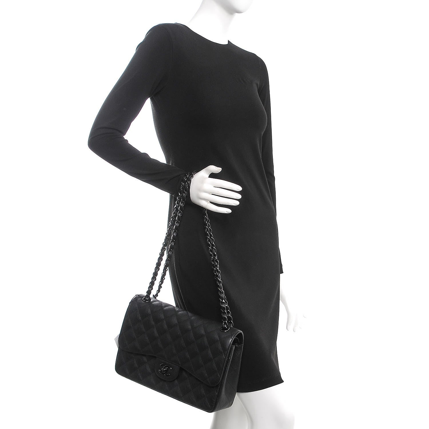 Chanel Crumpled Calfskin Quilted Jumbo Double Flap So Black 3 of 10