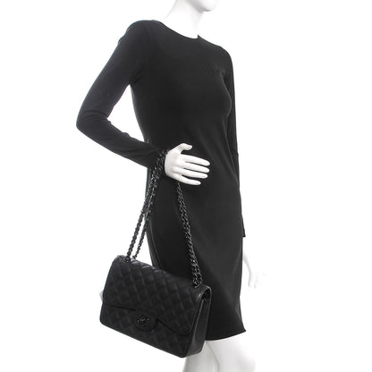 Chanel Crumpled Calfskin Quilted Jumbo Double Flap So Black 3 of 10