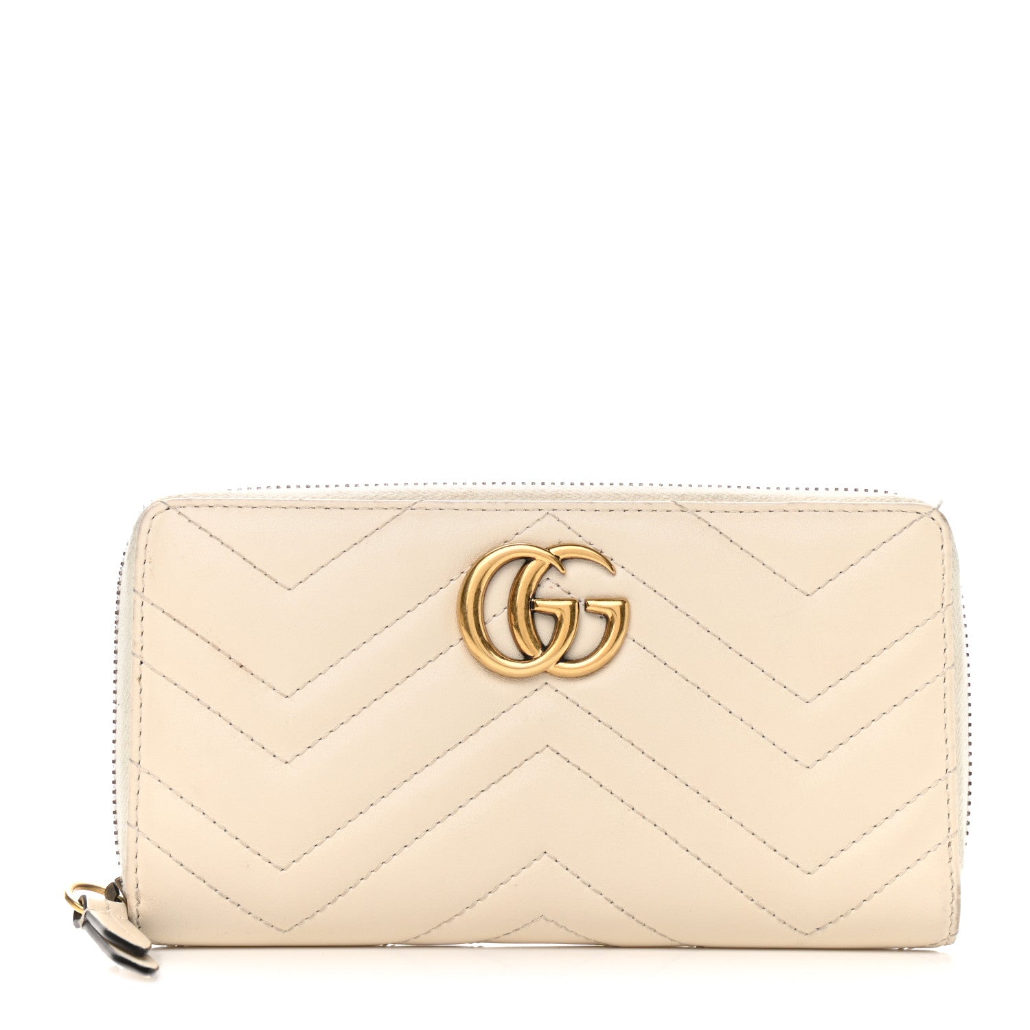 Gucci Calfskin Matelasse GG Marmont Zip Around Wallet White 1 of 12