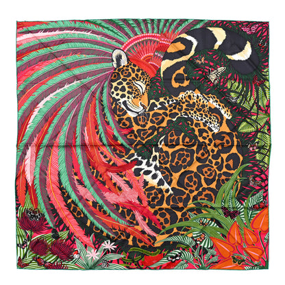 Hermes Silk Jaguar Quetzal Scarf 90 Rose Vert Camel 1 of 5