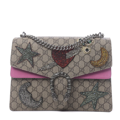 Gucci GG Supreme Monogram Suede Pierced Heart Embroidered Medium Dionysus Shoulder Bag Beige Ebony Pink Tropical Flower 1 of 18