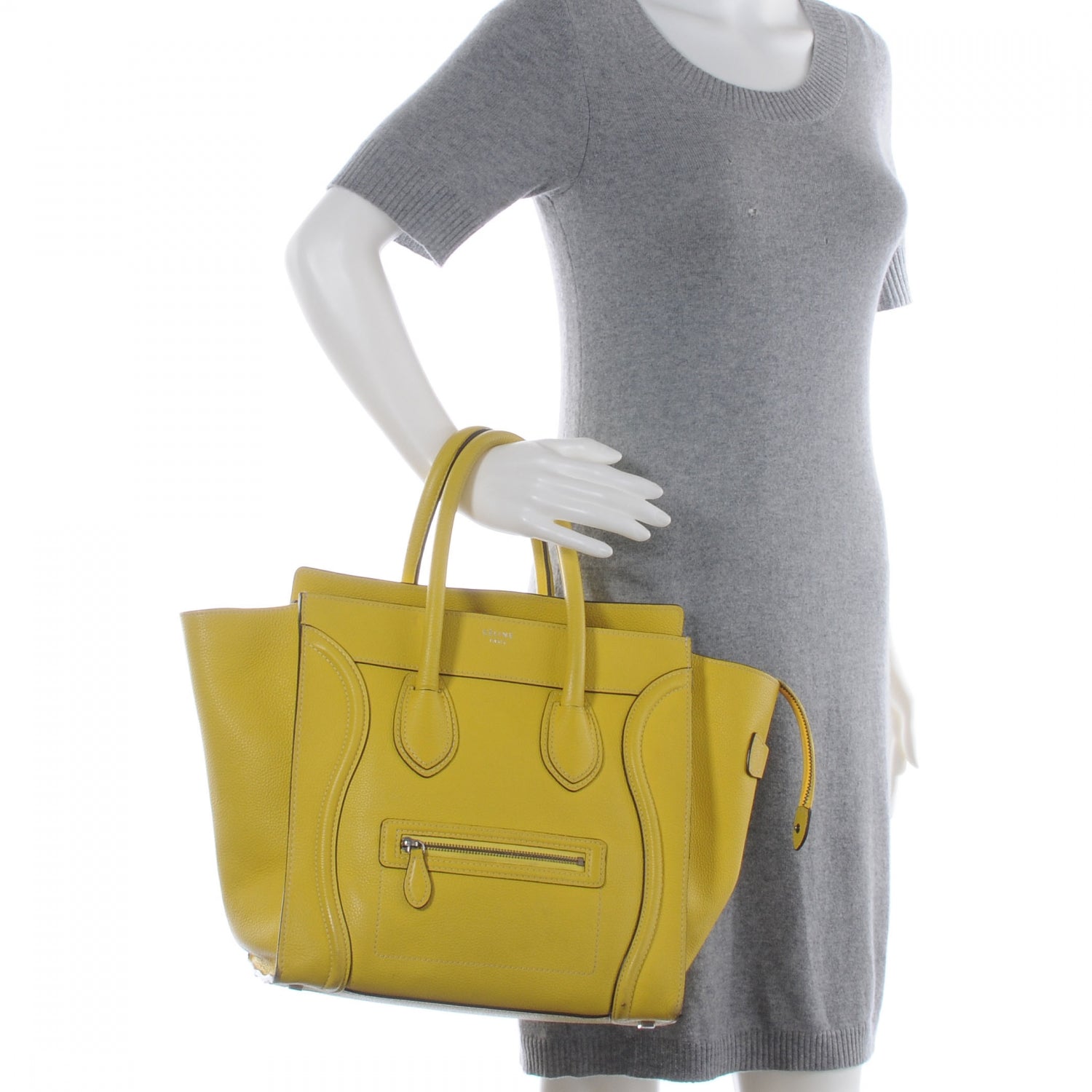 Celine Drummed Calfskin Mini Luggage Citron 2 of 10