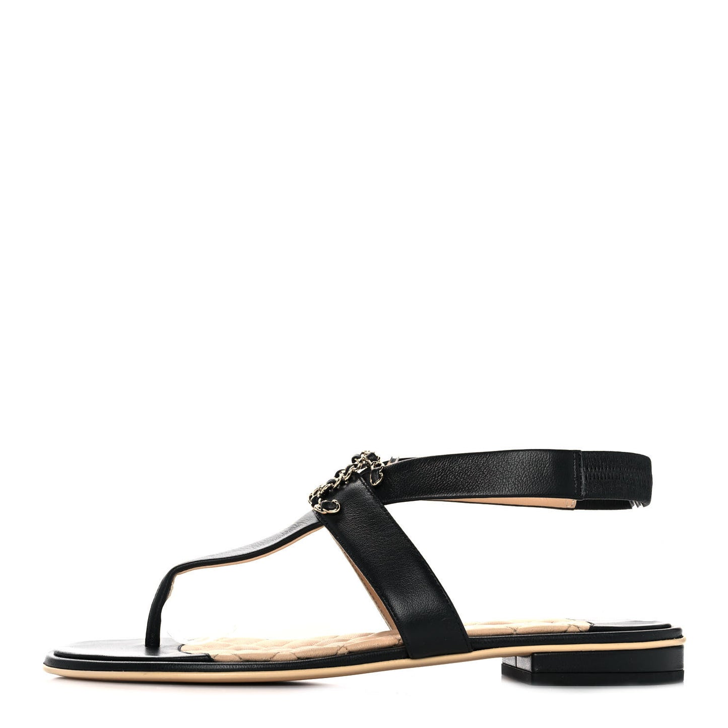 Lambskin Chain CC Thong Sandals 38 Black