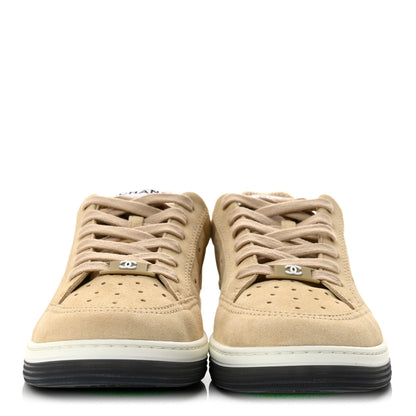 Chanel Suede Calfskin Logo Sneakers 38 Beige 3 of 10