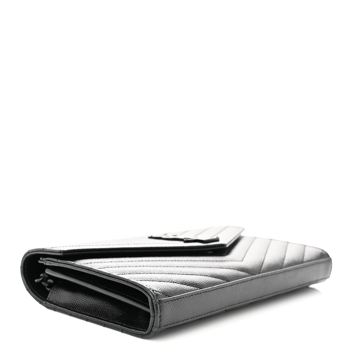 Grain De Poudre Matelasse Chevron Monogram Monochrome Chain Wallet Black