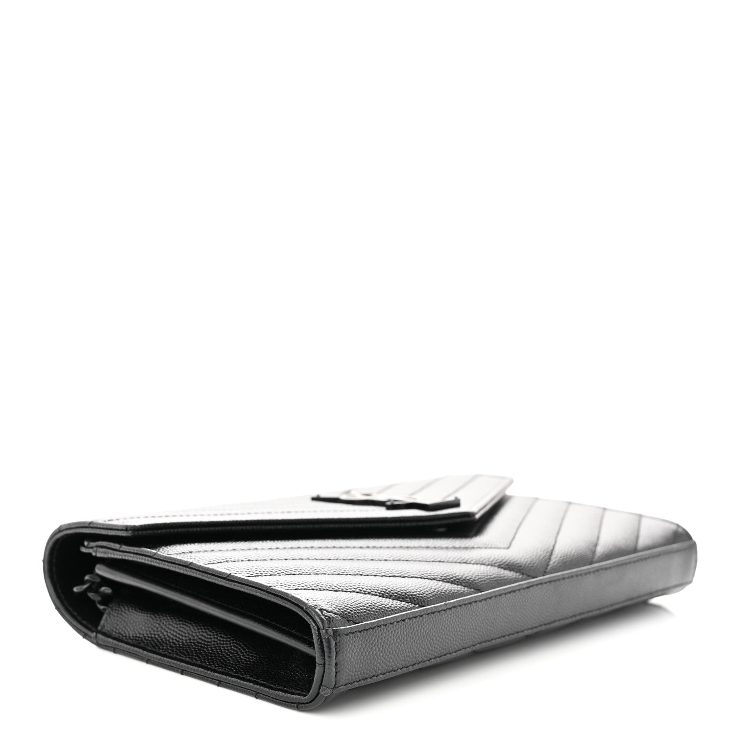 Saint Laurent Grain De Poudre Matelasse Chevron Monogram Monochrome Chain Wallet Black 4 of 10