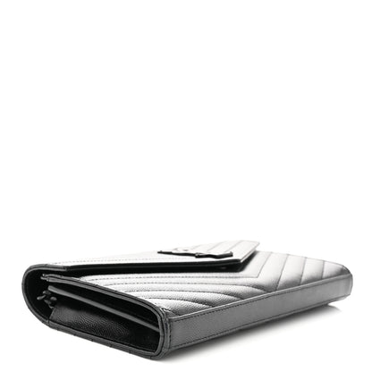 Saint Laurent Grain De Poudre Matelasse Chevron Monogram Monochrome Chain Wallet Black 4 of 10