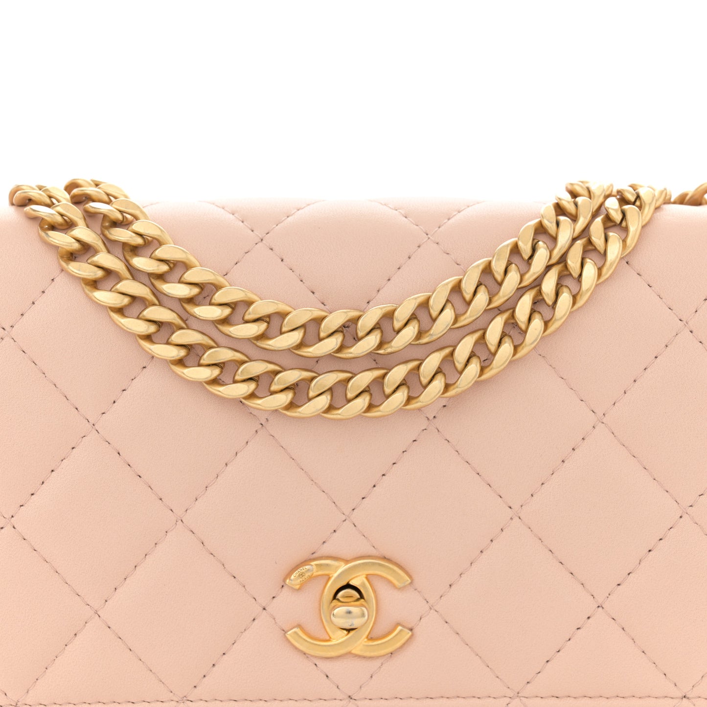 Lambskin Quilted Sweet Camellia Wallet on Chain WOC Light Beige