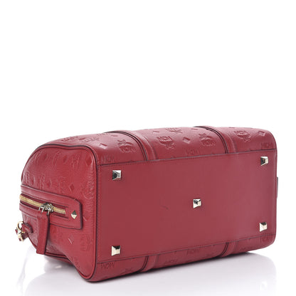 MCM Calfskin Ottomar Monogram Boston Bag Red 5 of 12