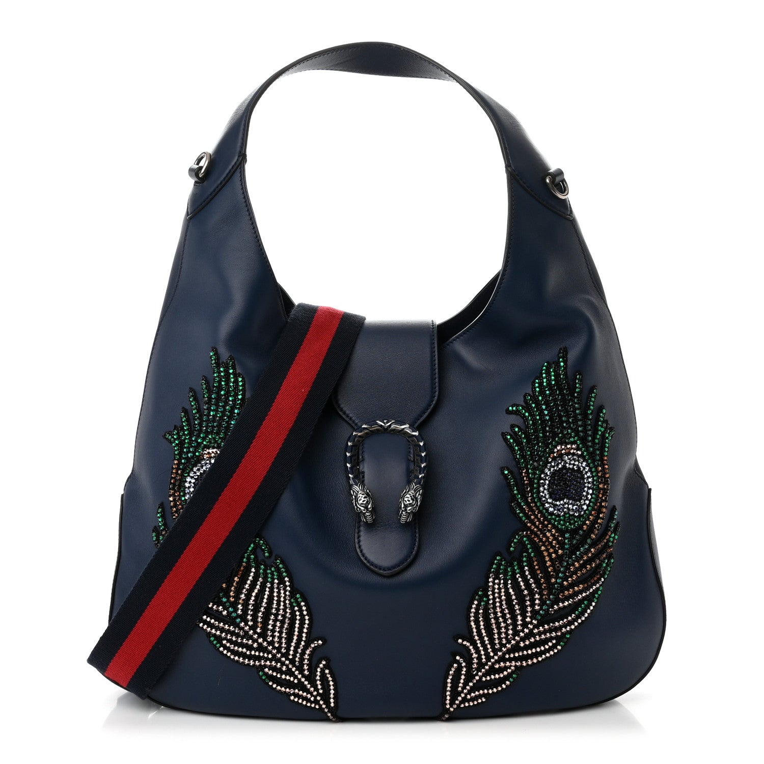 Gucci Calfskin Crystal Feather Embroidered Large Dionysus Hobo Dark Blue 1 of 11