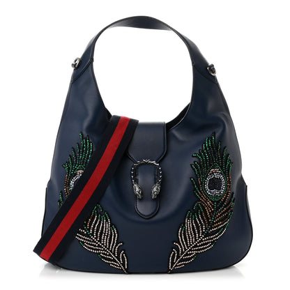 Gucci Calfskin Crystal Feather Embroidered Large Dionysus Hobo Dark Blue 1 of 11