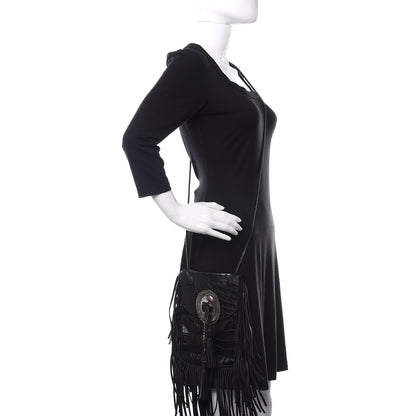 Saint Laurent Calfskin Crocodile Embossed Anita Tassed Crossbody Bag Black 2 of 9