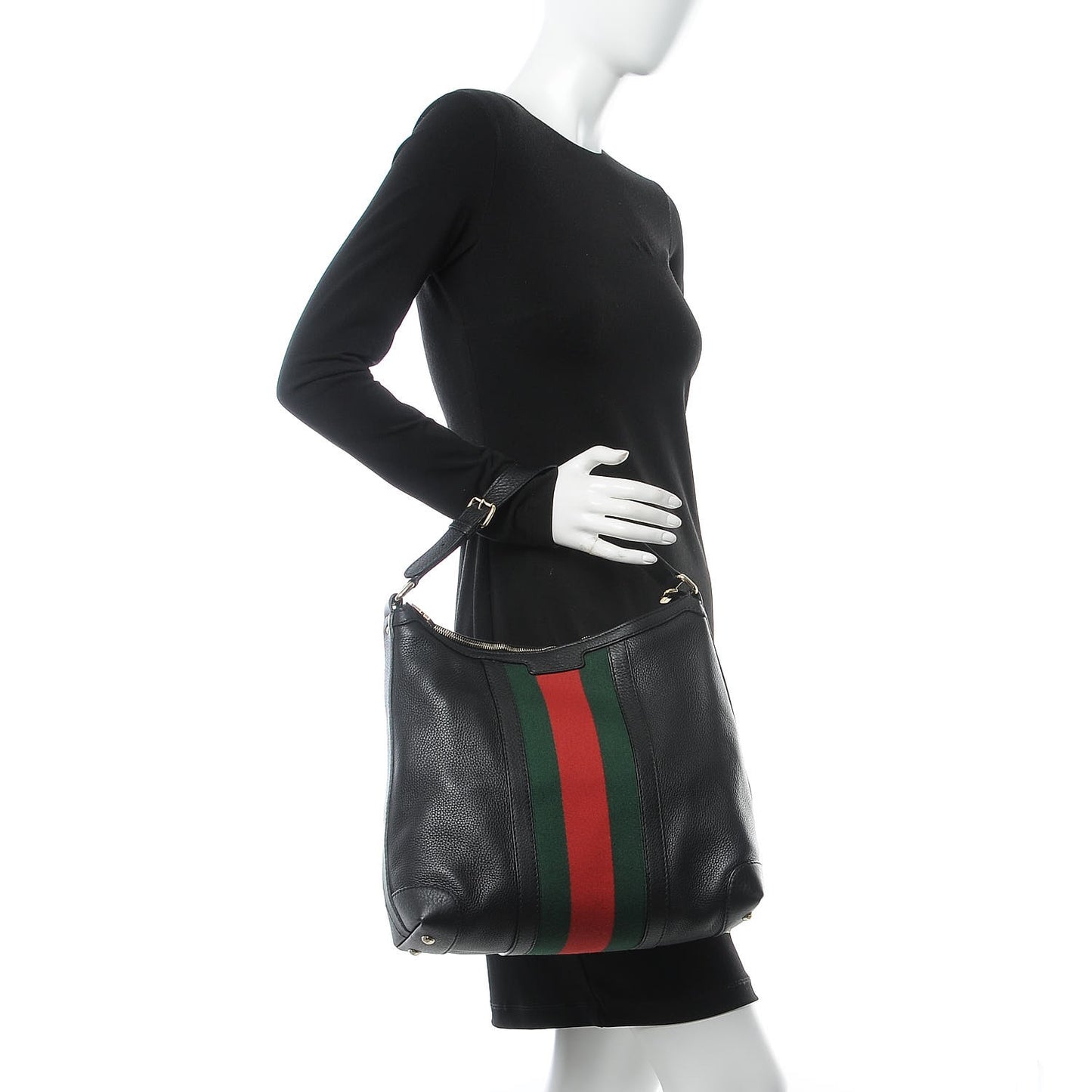 Calfskin Vintage Web Medium Hobo Black