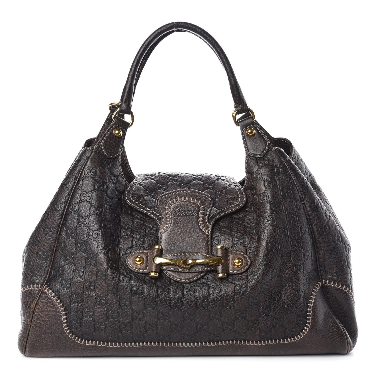 Gucci Guccissima Large New Pelham Shoulder Bag Dark Brown 1 of 9