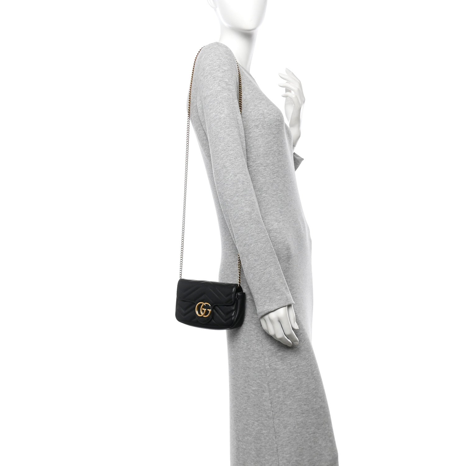 Gucci Calfskin Matelasse Super Mini GG Marmont Shoulder Bag Black 2 of 10
