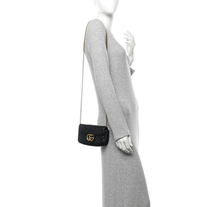 Gucci Calfskin Matelasse Super Mini GG Marmont Shoulder Bag Black 2 of 10