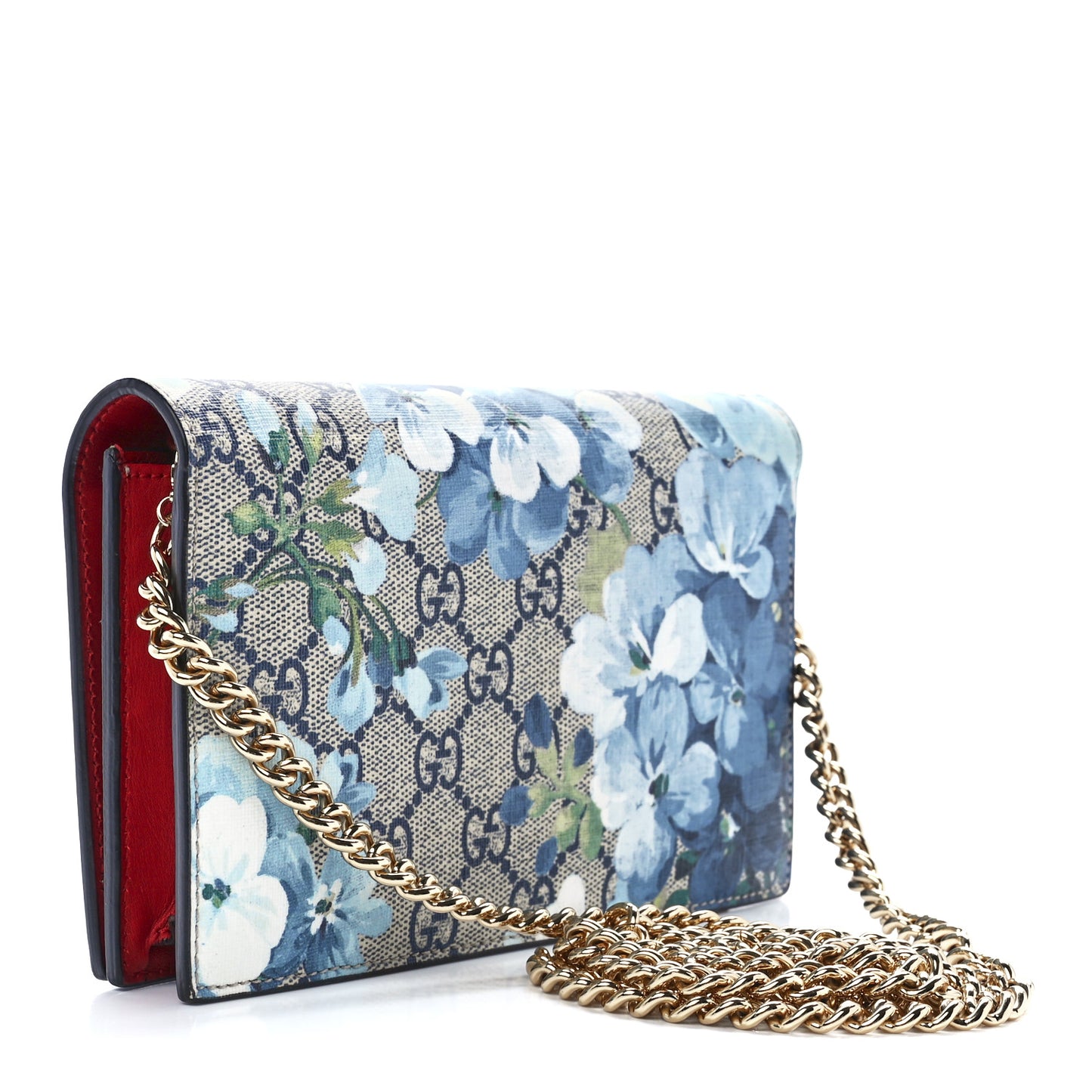 GG Supreme Monogram Blooms Chain Wallet Blue