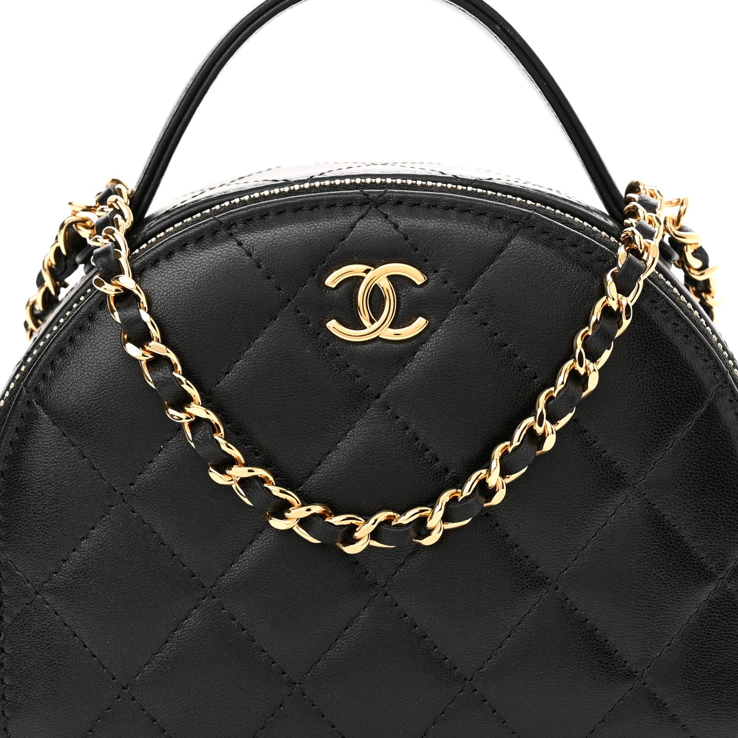 Lambskin Quilted Chic Riviera Top Handle Vanity Case Black