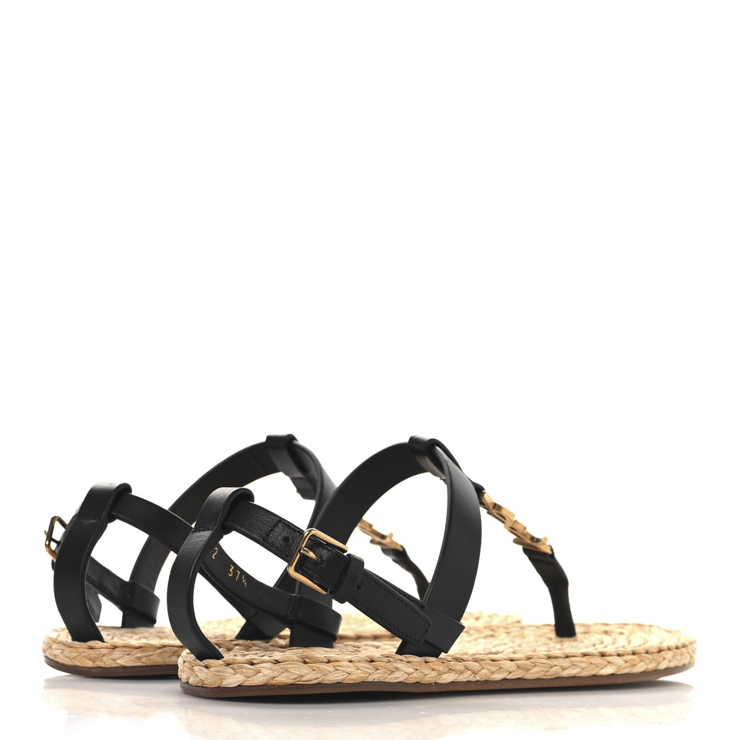 Calfskin Raffia Cassandra Monogram Sandals 37.5 Black