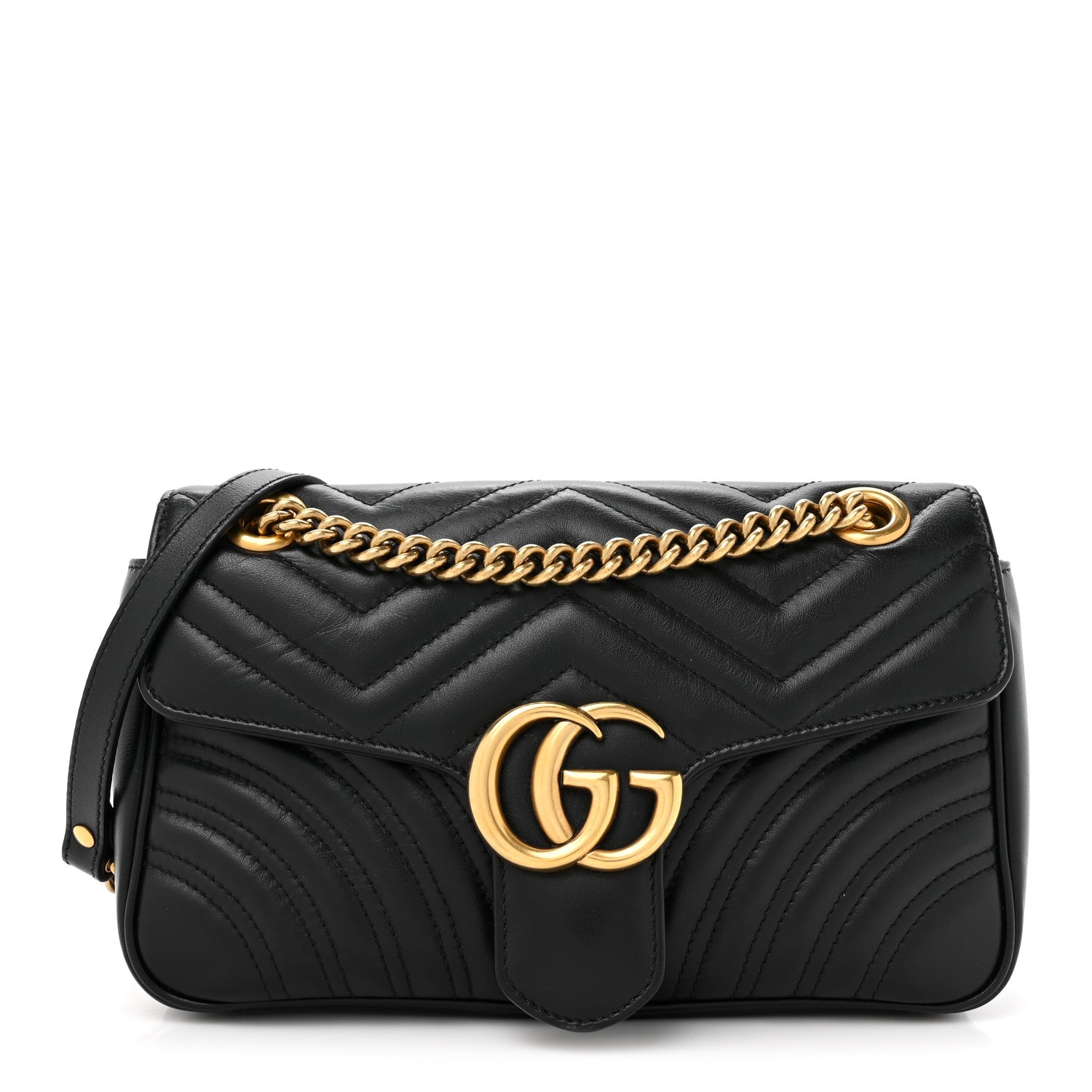 Gucci Calfskin Matelasse Small GG Marmont Shoulder Bag Black 1 of 10