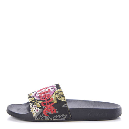Gucci Jacquard Floral Blind for Love Slide Sandals 39 Black Multicolor 1 of 7