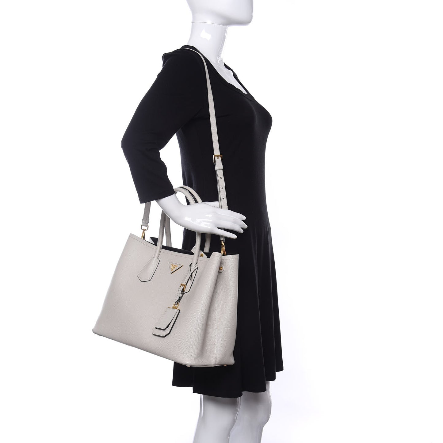 Saffiano Cuir Medium Double Bag Talco Black