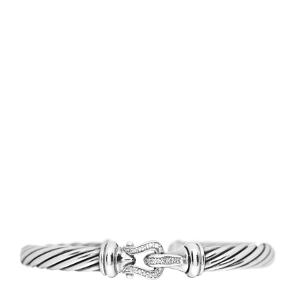 David Yurman Sterling Silver Diamond 7mm Cable Buckle Cuff Bracelet 1 of 5
