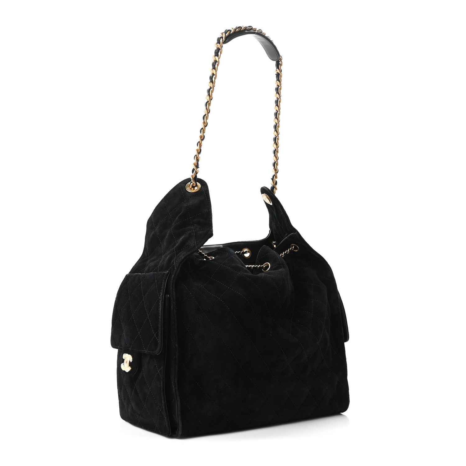 Chanel Suede Quilted Medium Chanel 25 Handbag Black 4 of 11