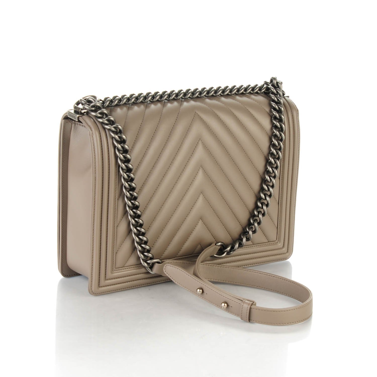 Chanel Calfskin Chevron Large Boy Flap Grey 3 of 7