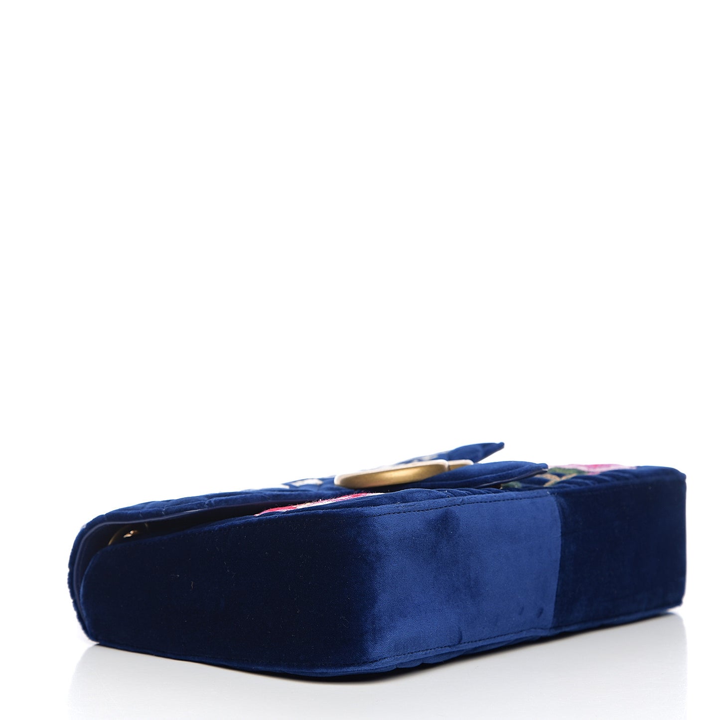 Velvet Matelasse Modern Embroidered Medium GG Marmont Shoulder Bag Cobalt