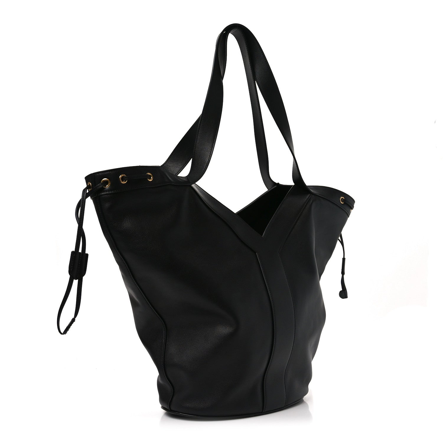 Saint Laurent Santorini Lux Calfskin Y Drawstring Tote Black