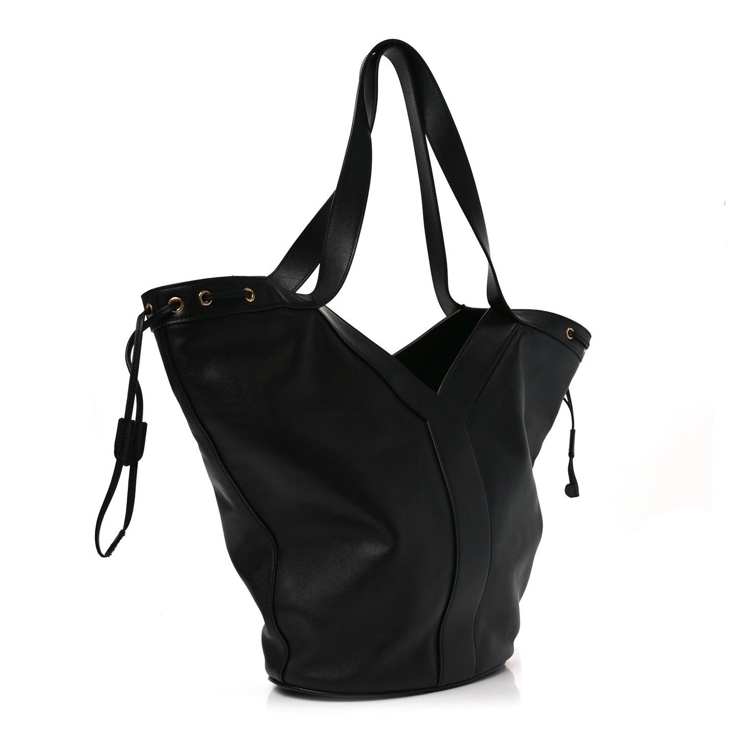 Santorini Lux Calfskin Y Drawstring Tote Black