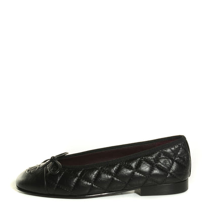 Chanel Aged Calfskin Quilted Cap Toe Ballerina Flats 34 Black 1 of 14