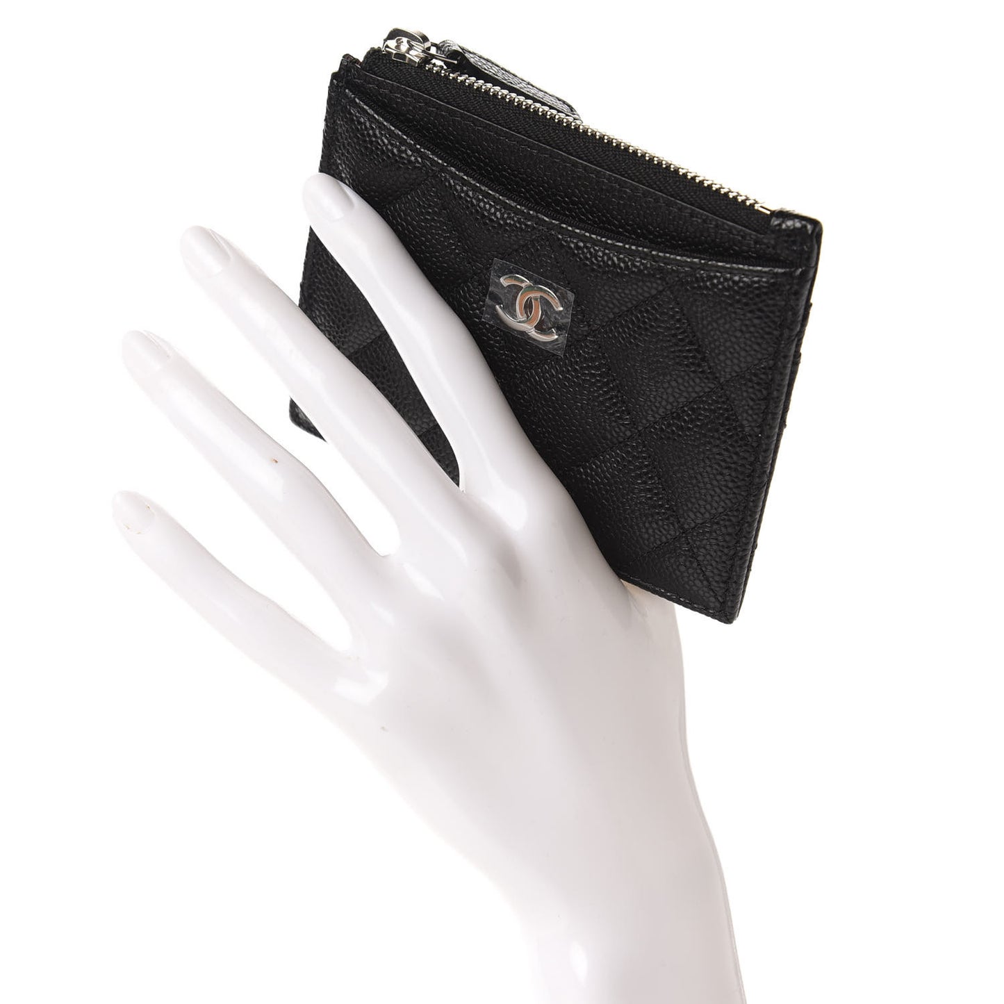 Caviar Quilted CC Zip Card Holder Black