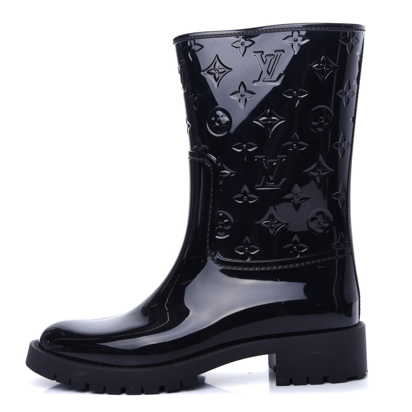 Rubber Embossed Monogram Drops Flat Half Boots 39 Black