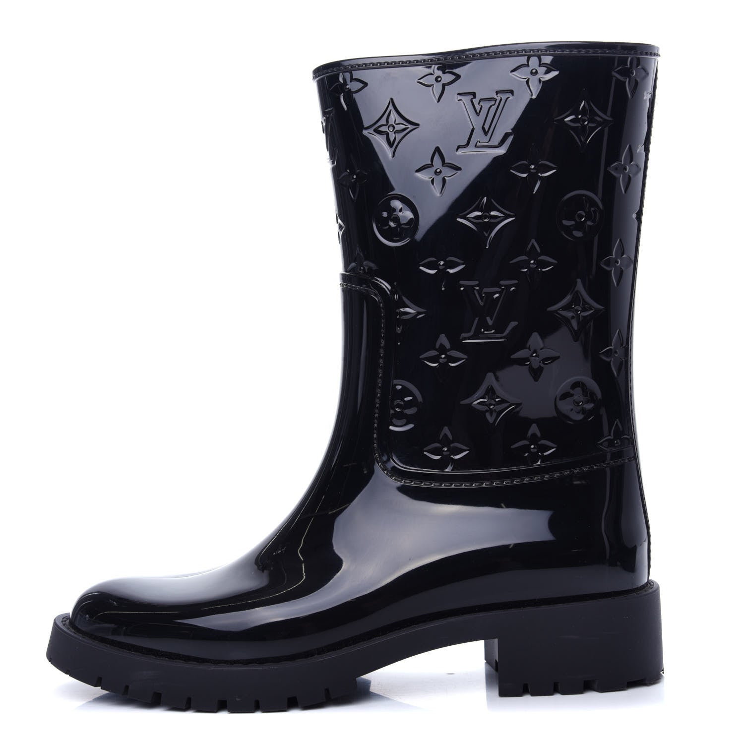 Louis Vuitton Rubber Embossed Monogram Drops Flat Half Boots 39 Black 1 of 9
